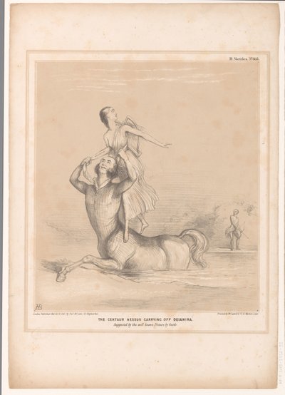 Caricature with Lord Bentinck as the Centaur Nessus (title on object: The Centaur Nessus Carrying Off Deianira. Suggested by the Well-Known Picture by Guido) (series title on object: HB Sketches) by John Doyle
