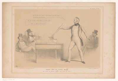 Caricature with Lord Palmerston (title on object: A Great Cry and Little Wool or The Right of Search, Versus the Right of Visit!) (series title on object: HB Sketches) by John Doyle