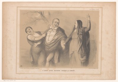 Caricature of Prime Minister Peel Between Tragedy and Comedy (A Great Actor Between Tragedy & Comedy) (HB Sketches) by John Doyle