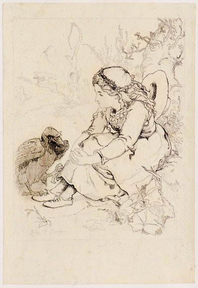Seated Girl and Large Bird by John Duncan