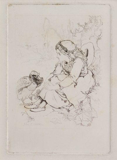 Seated Girl and Large Bird by John Duncan