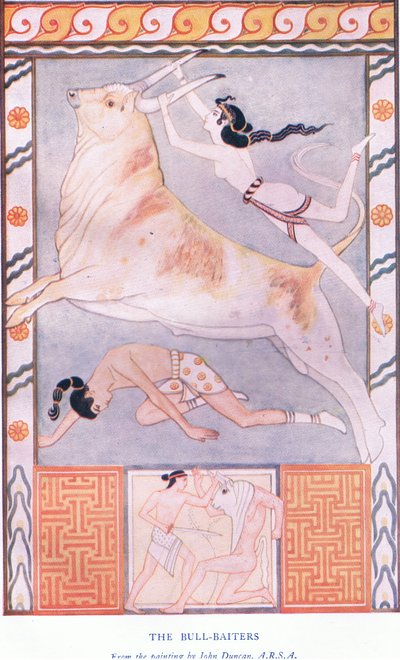 The Bull Baiters, Illustration from Myths of Crete and Pre-Hellenic Europe by John Duncan