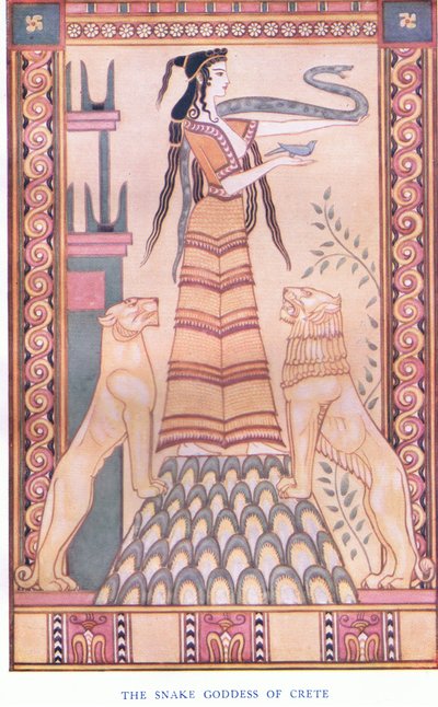 The Snake Goddess of Crete, Illustration from Myths of Crete and Pre-Hellenic Europe by John Duncan