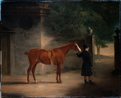A Hunter and a Groom in a Courtyard by John E. Ferneley