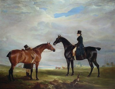 Frank Hall Standish on his Black Hunter with a Groom and a Second Horse by John E. Ferneley