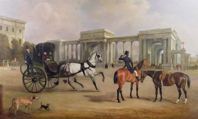 Mr. Massey Stanley with cabriolet and hacks at Hyde Park Corner, 1833 by John E. Ferneley