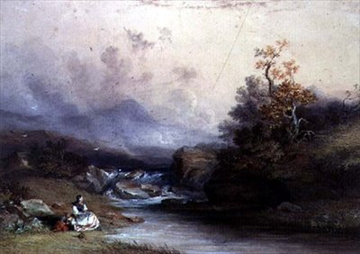 View of a Mountain Torrent, with Two Female Figures by John Edmund Buckley
