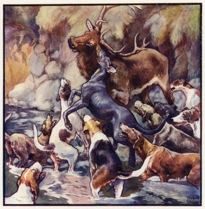 A Tremendous Struggle Takes Place, the Whole Pack Is Upon Him by John Edwin Noble