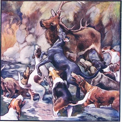 A Tremendous Struggle Took Place, the Whole Pack is Upon Him by John Edwin Noble