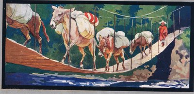 Donkeys Carry Supplies Across a Rope Bridge, illustration from 