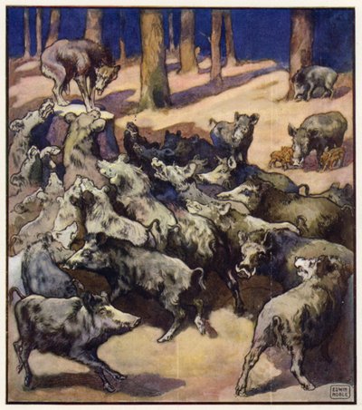 In the Centre of the Stump Stood a Big Gray Wolf by John Edwin Noble