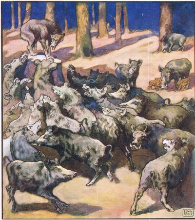 In the Centre of the Stump Stood a Big Grey Wolf by John Edwin Noble