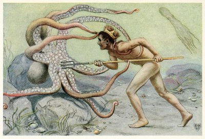He Was Very Brave and Strong, and Battled with the Great Octopus from The Great Sea Horse, 1909 by John Elliot