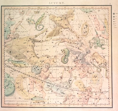 Celestial Chart: Autumn, Showing Signs of the Zodiac and Positions of the Stars by John Emslie