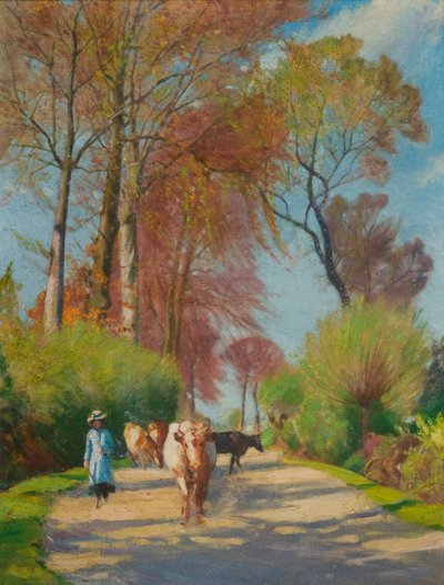 Country Lane with Figure and Cow by John Everett