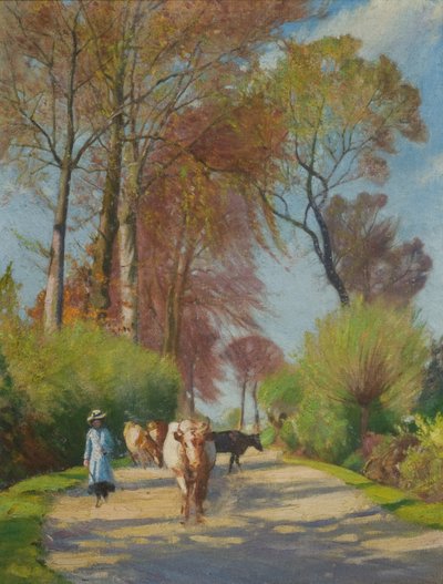 Country Lane with Figure and Cow by John Everett