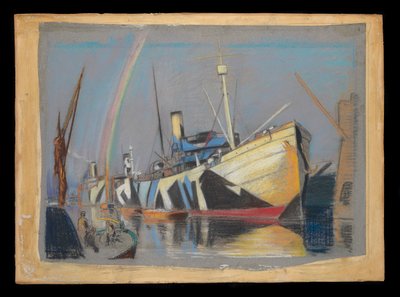 Merchant vessels Naneric, Burma and Tunisian in harbour by John Everett