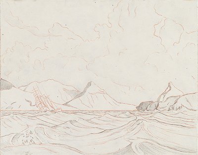 Seascape with vessel passing land by John Everett