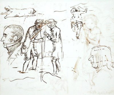 A Sheet of studies with John Ruskin and William Millais by John Everett Millais
