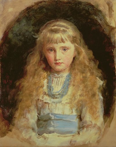 Portrait of Beatrice Caird Wearing a White Dress with a Blue Sash by John Everett Millais