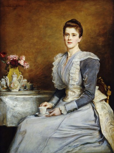 Portrait of Mrs. Joseph Chamberlain, Seated at a Tea-Table by John Everett Millais