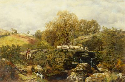 A Shepherd and his Sheep by A Stream by John F. Tennant