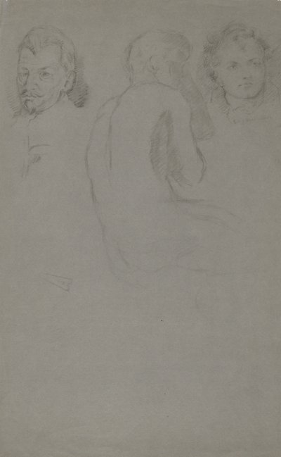 Two Portrait Studies and One Male Nude, Seated by John Ferguson Weir