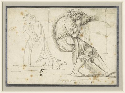 Study Sheet with a Sleeping Young Man and a Kneeling Praying Woman by John Flaxman (II)