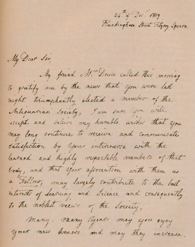 A letter from John Flaxman, 24 December 1819 by John Flaxman