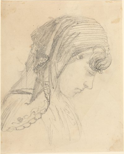 Head of a Woman in a Scarf, Looking Down by John Flaxman