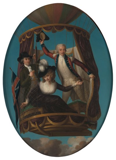 Captain Vincenzo Lunardi with his Assistant George Biggin, and Mrs. Letitia Anne Sage, in a Balloon by John Francis Rigaud
