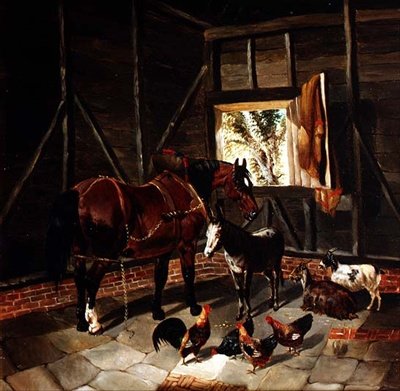 Stable Interior with Cart Horse and Donkey by John Frederick Herring Jnr