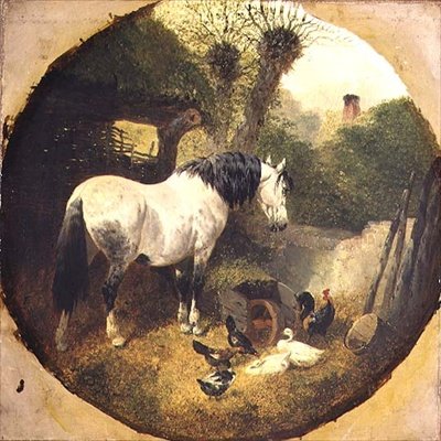 A Carthorse Eating Hay from a Wheel-barrow in a Farmyard by John Frederick Herring Senior