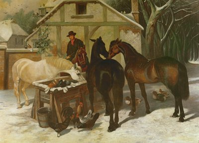 At the Water Trough in Winter by John Frederick Herring Senior