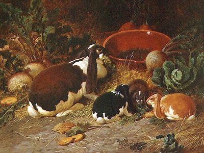 Fancy Rabbits, a Doe with her Young by John Frederick Herring Senior