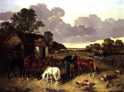 Horses, Pigs, Poultry, Duck and Cattle in a Farmyard by John Frederick Herring Senior