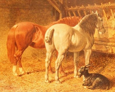Horses and a Goat in a Stable by John Frederick Herring Senior