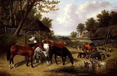 Horses by a Farmyard Pond by John Frederick Herring Senior