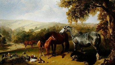 Mares and foals in a Landscape by John Frederick Herring Senior