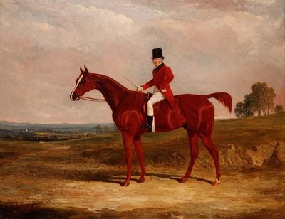 Sir Hugh Hamilton Mortimer, Master of the Old Surrey Foxhounds, on a Chestnut Hunter in an Extensive Landscape by John Frederick Herring Senior