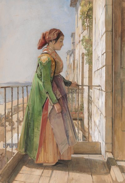 A Greek Girl Standing on a Balcony by John Frederick Lewis