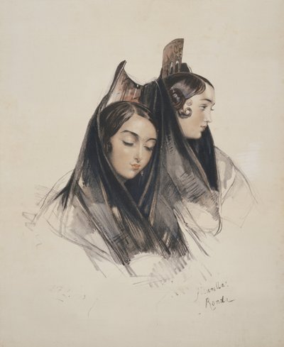 Girls of the Ronda, Andalusia, plate 11 from Sketches of Spain, engraved by Charles Joseph Hullmandel, published 1836 by John Frederick Lewis
