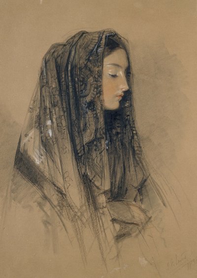 Head of an Italian Girl in a Mantilla, 1838 by John Frederick Lewis