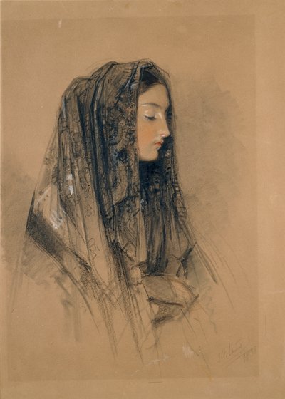 Head of an Italian Girl in a Mantilla by John Frederick Lewis