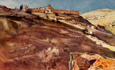 South Wall of the Temple Area, Jerusalem, from the Valley of Hinnom, at Sunset by John Fulleylove