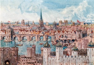 Old London Bridge in 1386 by John Fulleylove
