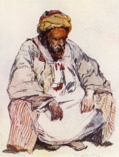 Seated figure of Syrian Shepherd in Sheepskin Coat by John Fulleylove