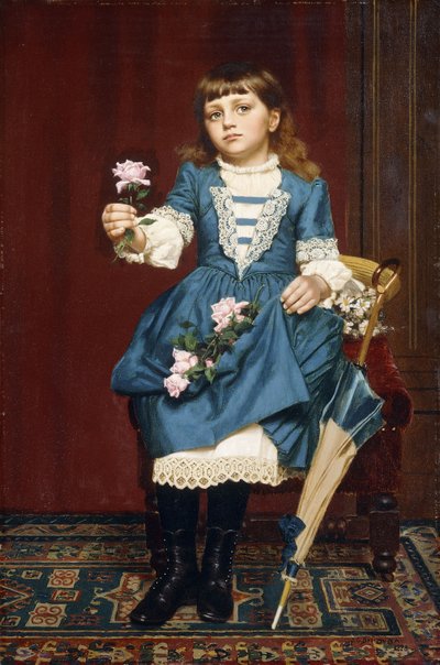 Daisy McComb Holding a Pink Rose by John George Brown