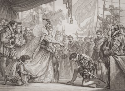 Queen Elizabeth I knighting Francis Drake from 