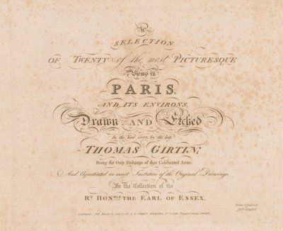 A Selection of Twenty of the Most Picturesque Views in Paris, And its Environs: Title Page by John Girtin